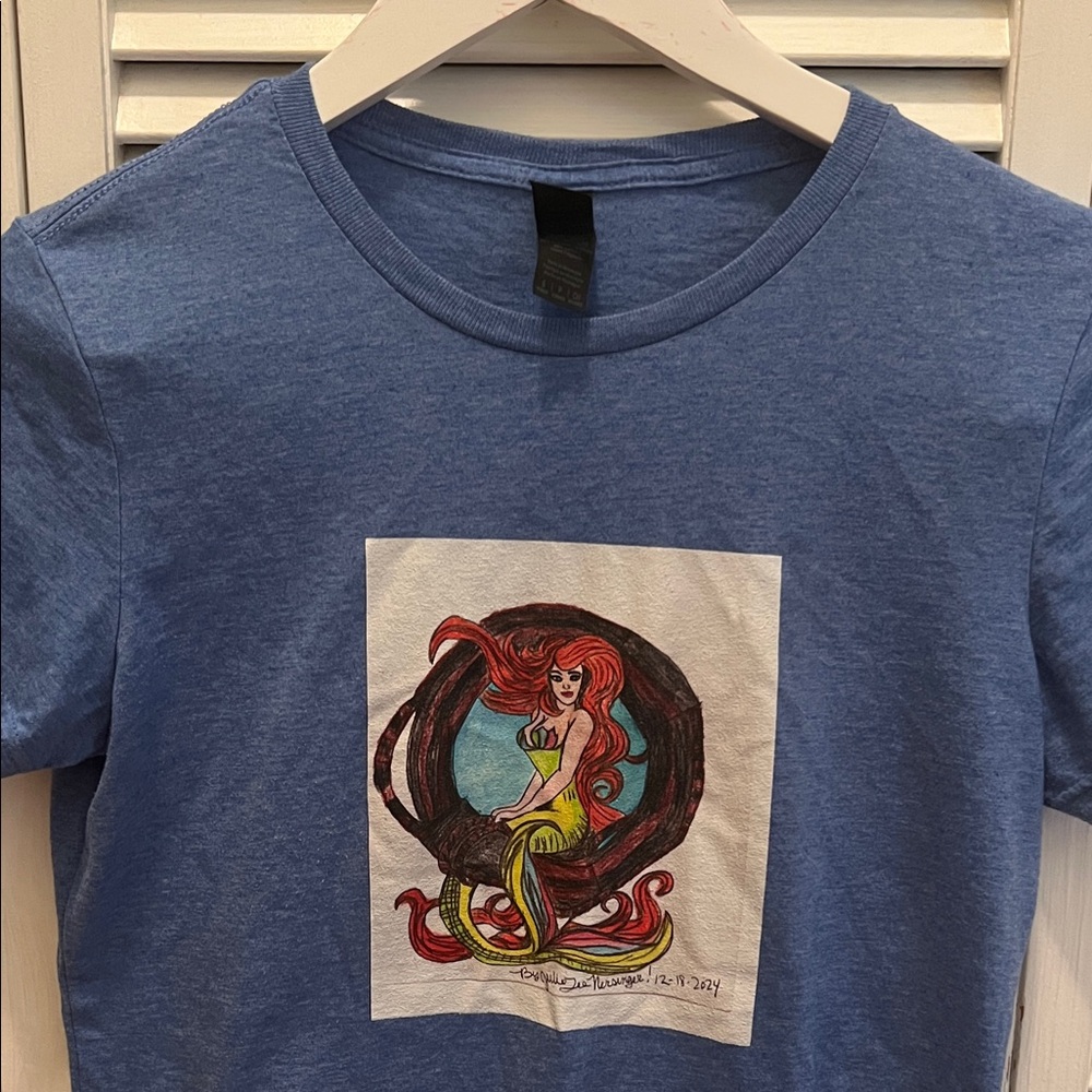 #*098=Julie Lee Nersinger Art  T-Shirt with Mermaid Design.